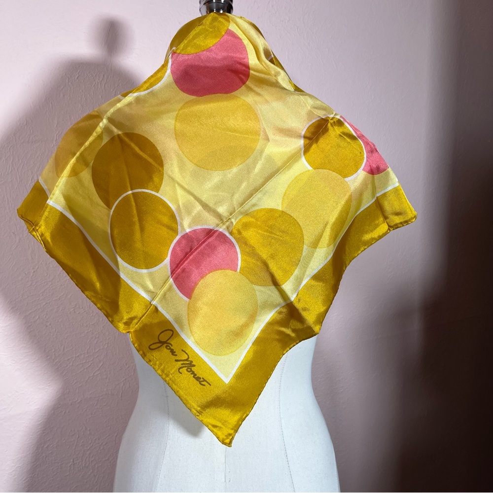 Jon Monet Vintage 1940 art deco polka dot Yellow pink mod Made in Italy Scarf - Picture 3 of 17